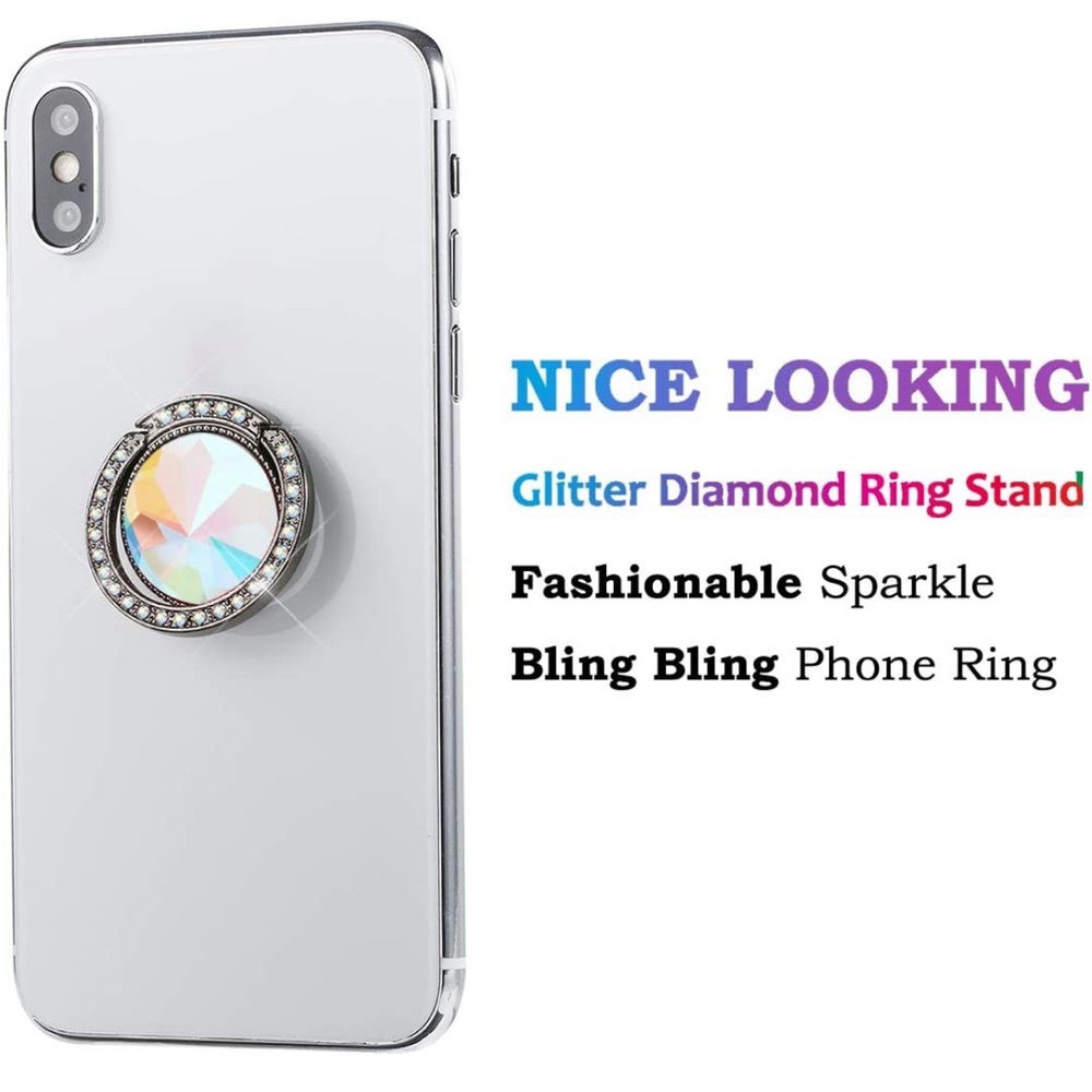 Glitter Bling Phone Ring Holder, Cell Phone Finger Ring Grip for Women (Black)